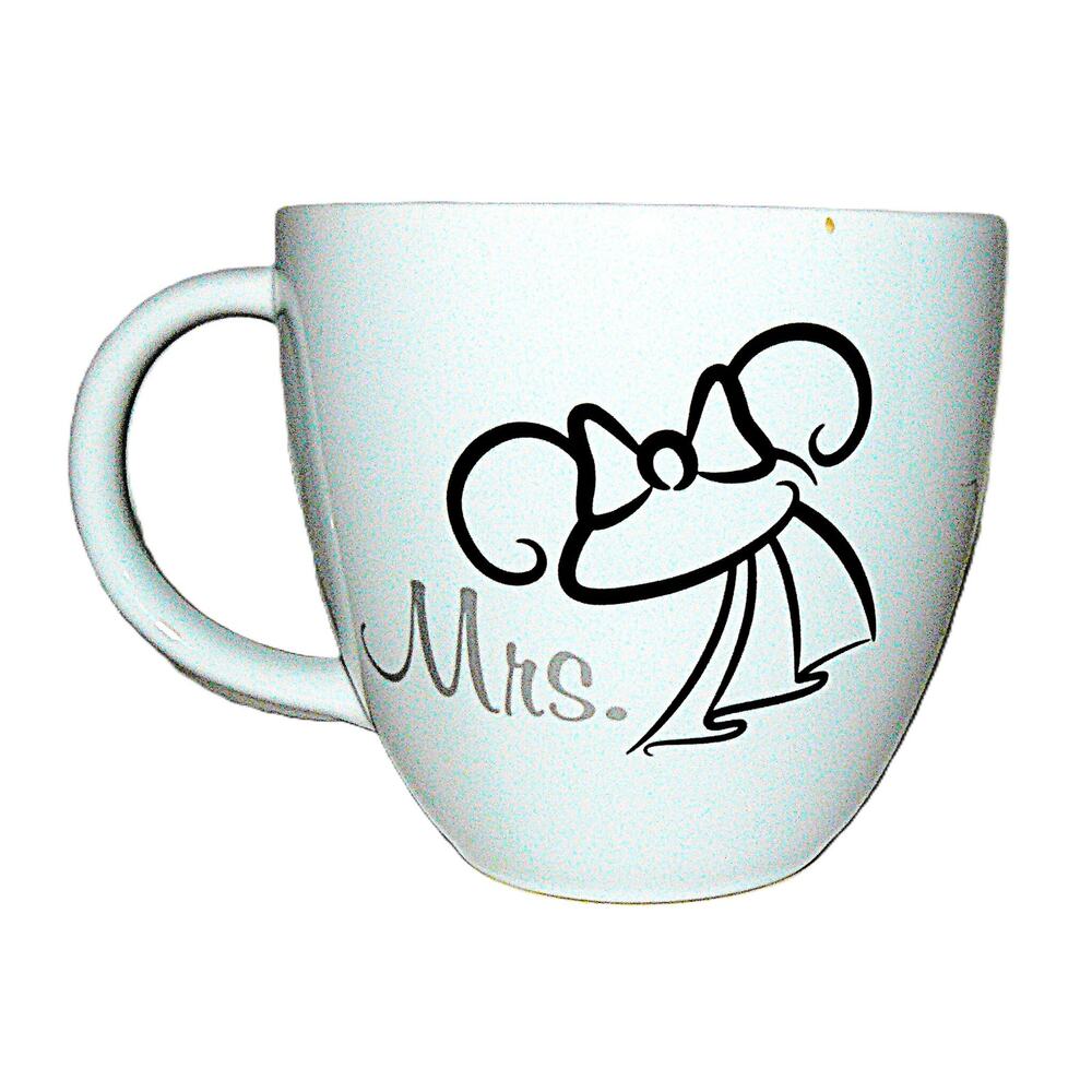 Authentic Disney Parks Mrs. Minnie Mouse Wedding Mug White w Black Graphic